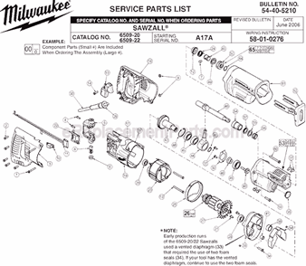 Part Location Diagram of 38-50-6005 Milwaukee Reciprocating Spindle