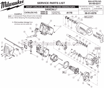 Page A Diagram and Parts List for 6509-20 SER A17B Milwaukee Reciprocating Saw