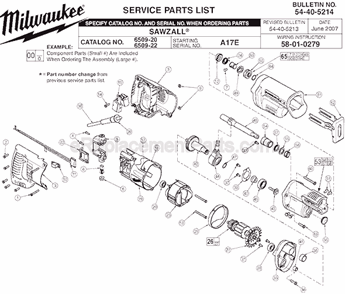 Page A Diagram and Parts List for 6509-20 SER A17E Milwaukee Reciprocating Saw