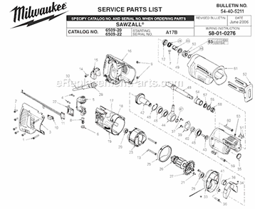 Page A Diagram and Parts List for 6509-22 SER A17B Milwaukee Reciprocating Saw