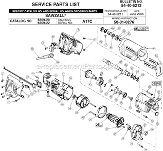 Page A Diagram and Parts List for 6509-22 SER A17C Milwaukee Reciprocating Saw