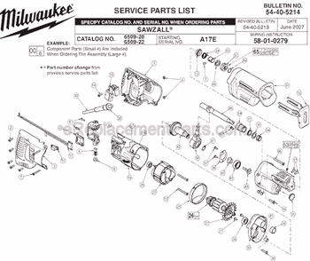 Page A Diagram and Parts List for 6509-22 SER A17E Milwaukee Reciprocating Saw