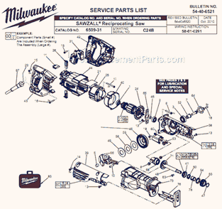 Page A Diagram and Parts List for 6509-31 C24B Milwaukee Reciprocating Saw