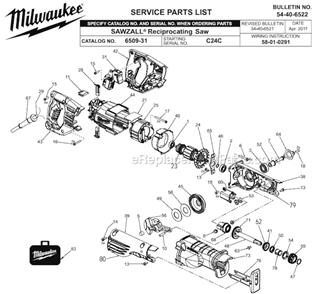 Part Location Diagram of 06-65-0130 Milwaukee Pivot Pin