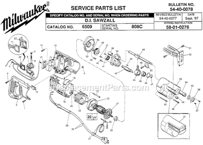 Page A Diagram and Parts List for 6509 SER 808C Milwaukee Reciprocating Saw