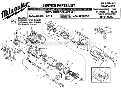Page A Diagram and Parts List for 6511 SER 460-1277363 Milwaukee Reciprocating Saw