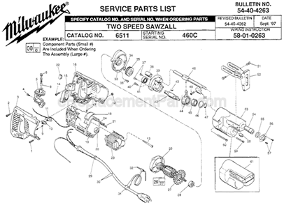Page A Diagram and Parts List for 6511 SER 460C Milwaukee Reciprocating Saw