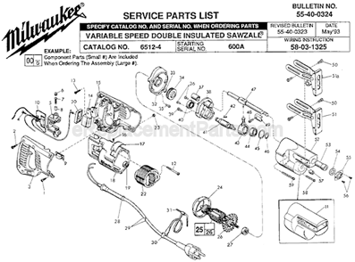 Part Location Diagram of 14-20-0425 Milwaukee Switch Module Assembly