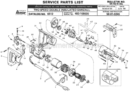 Page A Diagram and Parts List for 6512 SER 483-108000 Milwaukee Reciprocating Saw