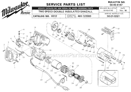 Page A Diagram and Parts List for 6512 SER 483-122000 Milwaukee Reciprocating Saw
