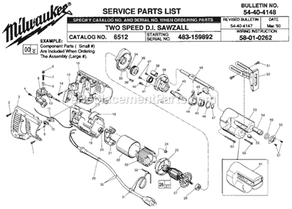 Page A Diagram and Parts List for 6512 SER 483-159892 Milwaukee Reciprocating Saw