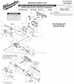 Page A Diagram and Parts List for 6514-21 SER 372A Milwaukee Reciprocating Saw