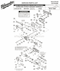 Page A Diagram and Parts List for 6514-50 SER 372A Milwaukee Reciprocating Saw