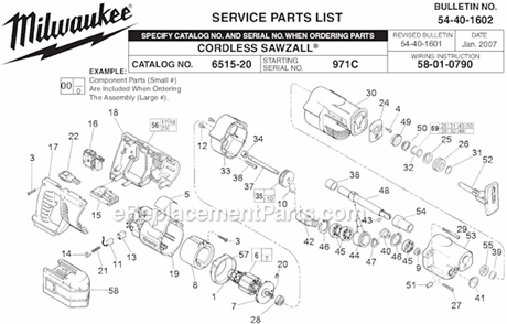 Page A Diagram and Parts List for 6515-20 SER 971C Milwaukee Reciprocating Saw