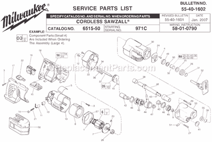 Page A Diagram and Parts List for 6515-50 SER 971C Milwaukee Reciprocating Saw