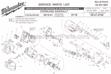 Page A Diagram and Parts List for 6515-51 SER 971B Milwaukee Reciprocating Saw