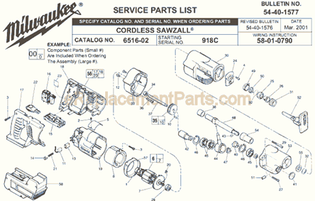 Page A Diagram and Parts List for 6516-02 SER 918C Milwaukee Reciprocating Saw
