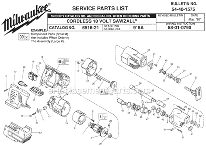 Page A Diagram and Parts List for 6516-21 SER 918A Milwaukee Reciprocating Saw