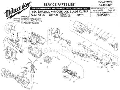 Page A Diagram and Parts List for 6517-20 SER 917C Milwaukee Reciprocating Saw