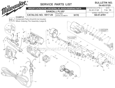 Page A Diagram and Parts List for 6517-20 SER 917E Milwaukee Reciprocating Saw