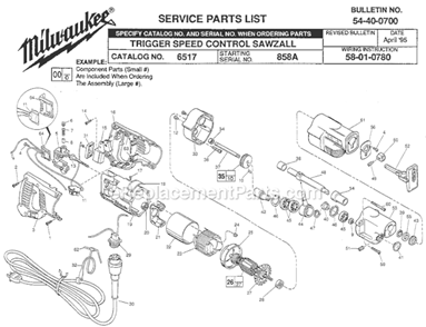 Part Location Diagram of 38-50-6035 Milwaukee Reciprocating Spindle