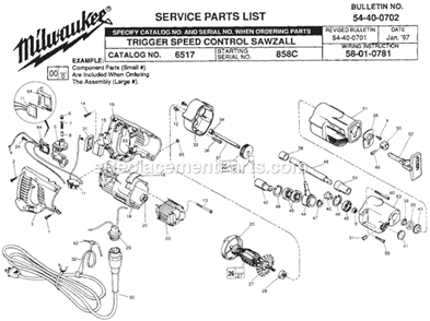 Part Location Diagram of 14-46-4285 Milwaukee Service Instruction Notice