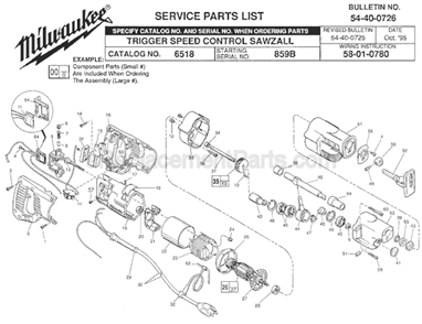 Page A Diagram and Parts List for 6518 SER 859B Milwaukee Reciprocating Saw