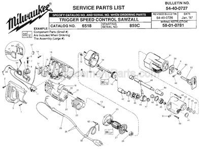 Page A Diagram and Parts List for 6518 SER 859C Milwaukee Reciprocating Saw