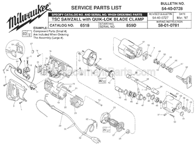 Page A Diagram and Parts List for 6518 SER 859D Milwaukee Reciprocating Saw