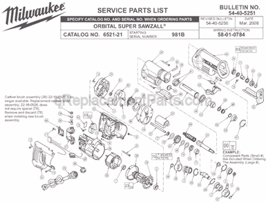 Part Location Diagram of 14-67-0125 Milwaukee Secondary Wobble Plate Assy