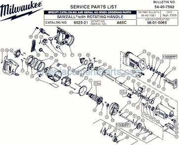 Part Location Diagram of 31-44-2525 Milwaukee Handle Half Right
