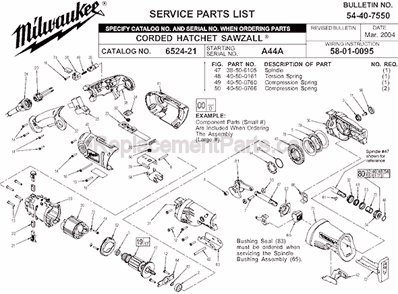 Part Location Diagram of 22-18-0040 Milwaukee Brush Assembly