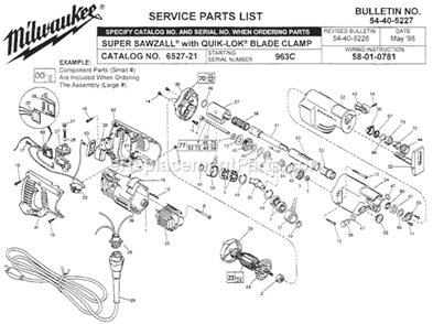 Page A Diagram and Parts List for 6527-21 SER 963C Milwaukee Reciprocating Saw