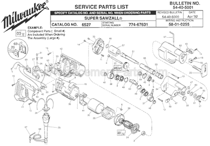 Page A Diagram and Parts List for 6527 SER 774-67631 Milwaukee Reciprocating Saw