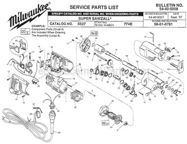 Page A Diagram and Parts List for 6527 SER 774E Milwaukee Reciprocating Saw