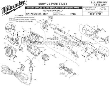 Part Location Diagram of 38-50-5835 Milwaukee Reciprocating Spindle