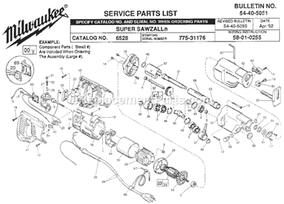 Page A Diagram and Parts List for 6528 SER 775-31176 Milwaukee Reciprocating Saw