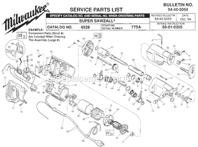 Page A Diagram and Parts List for 6528 SER 775A Milwaukee Reciprocating Saw