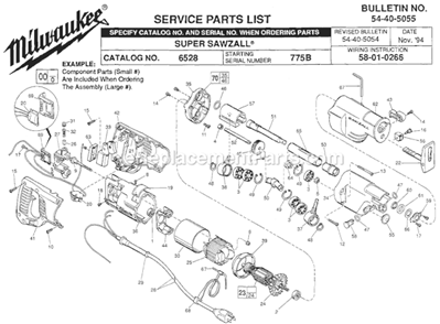 Page A Diagram and Parts List for 6528 SER 775B Milwaukee Reciprocating Saw