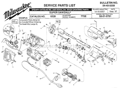 Page A Diagram and Parts List for 6528 SER 775E Milwaukee Reciprocating Saw