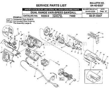 Page A Diagram and Parts List for 6535-6 SER 748D Milwaukee Reciprocating Saw