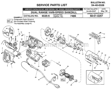 Page A Diagram and Parts List for 6535-6 SER 748E Milwaukee Reciprocating Saw