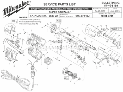 Page A Diagram and Parts List for 6537-22 SER 916J Milwaukee Reciprocating Saw