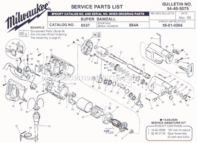 Page A Diagram and Parts List for 6537 SER 884A Milwaukee Reciprocating Saw
