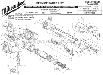 Page A Diagram and Parts List for 6537 SER 884B Milwaukee Reciprocating Saw