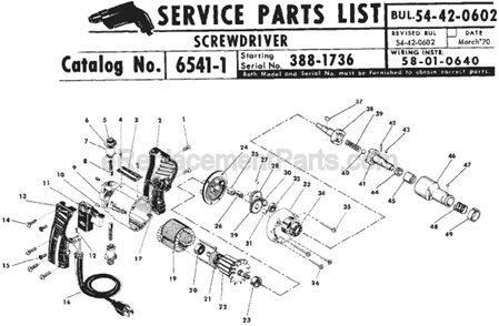 Page A Diagram and Parts List for 6541-1 SER 388-1736 Milwaukee Electric Drill