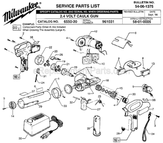 Page A Diagram and Parts List for 6550-20 SER 961031 Milwaukee Caulking Gun