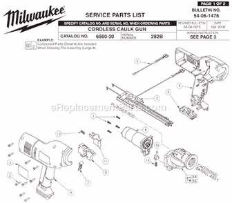Page A Diagram and Parts List for 6560-23 SER 282B Milwaukee Caulking Gun