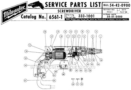 Page A Diagram and Parts List for 6561-1 SER 333-1001 Milwaukee Electric Drill