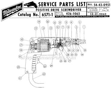 Page A Diagram and Parts List for 6571-1 SER 426-1062 Milwaukee Electric Drill